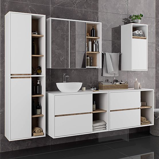 HÄNGENDER BADEZIMMERSCHRANK VAMI W50 2D 6P WEISS / EICHE SONOMA