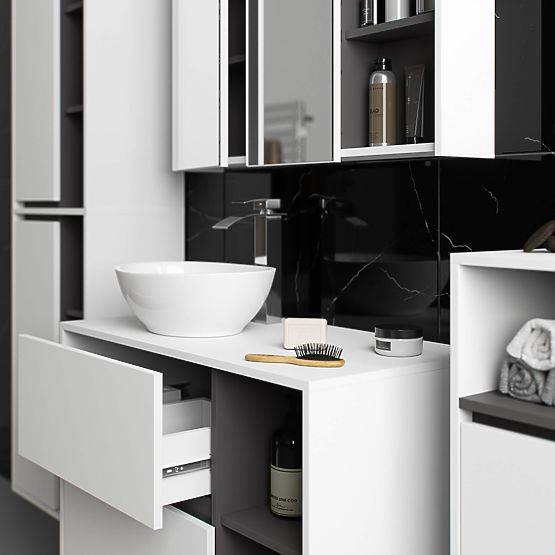 HÄNGENDER BADEZIMMERSCHRANK VAMI W50 2D 6P WEISS / GRAPHITGRAU