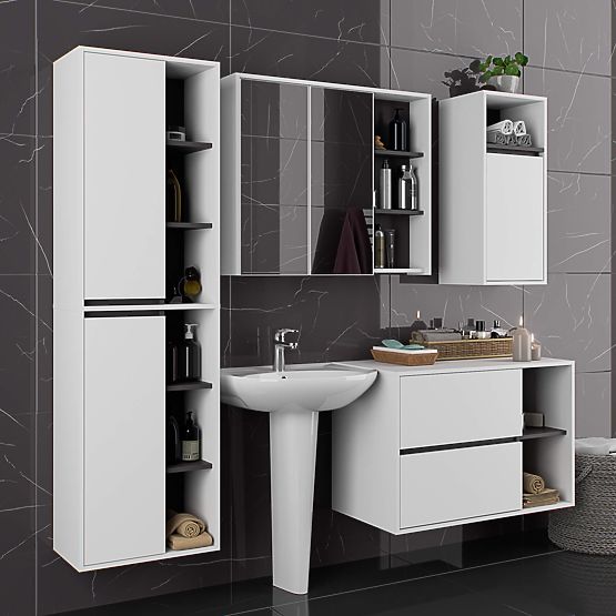 HÄNGENDER BADEZIMMERSCHRANK VAMI W50 2D 6P WEISS / GRAPHITGRAU