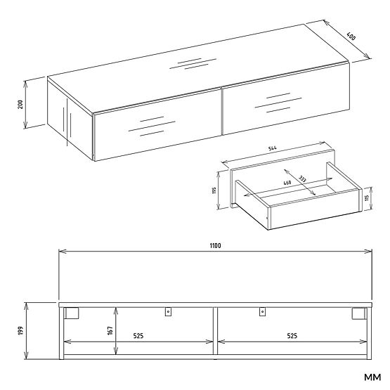 Hängender Kosmetiktisch MIKA 110 cm 2 Schubladen für Schlafzimmer KASCHMIR Beige