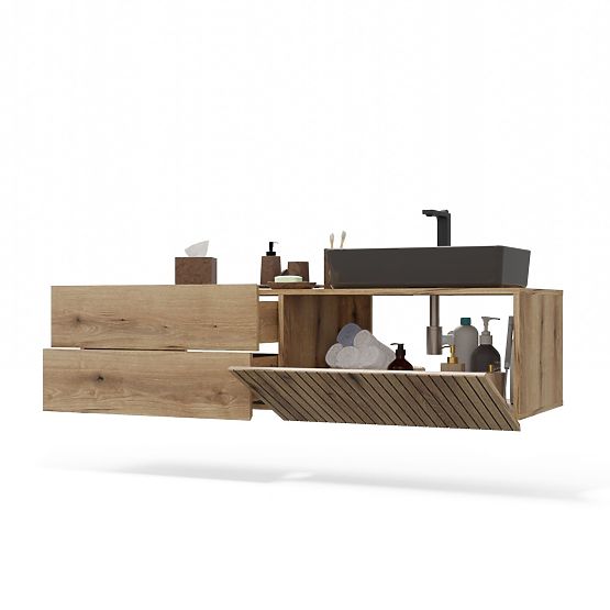 HÄNGESCHRANK UNTER WASCHBECKEN TIGO 1D2S EICHE EVOKE 140 CM 2 SCHUBLADEN GERILLTE FRONT