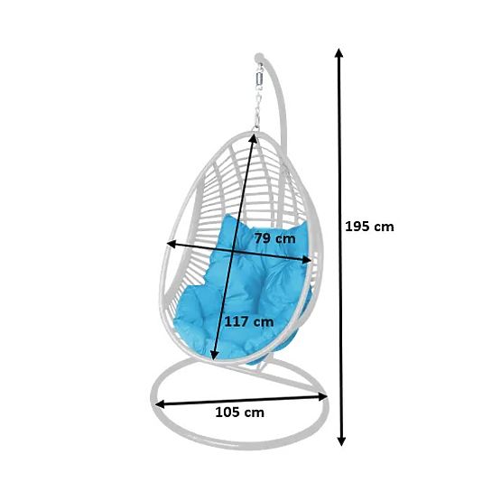 Hängesessel BELLISSIMO (Sessel + Gestell) aus weißem Technorattan mit blauem Kissen, Bezug GRA