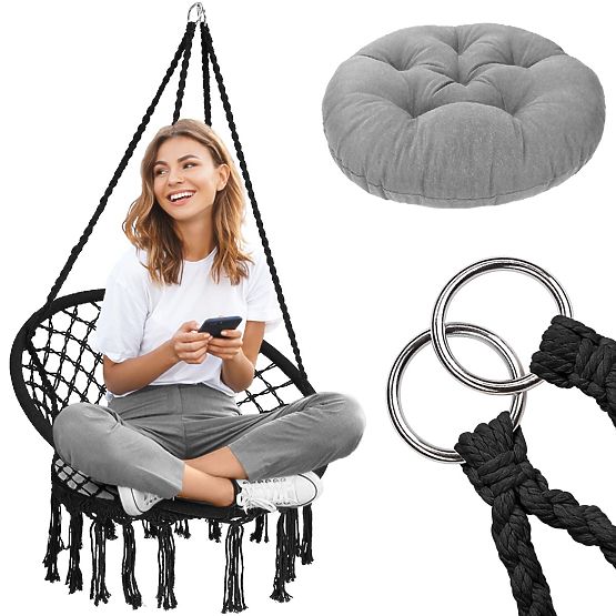Hängesessel Boho mit Kissen Schwarz 490129A