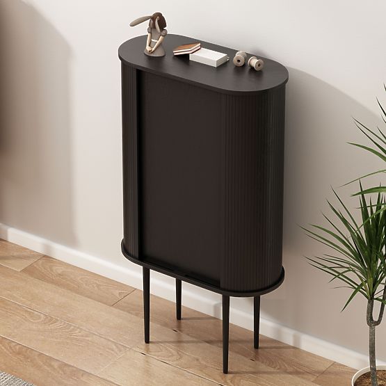 Hohe Kommode Clemente mit Lamellen, schwarz