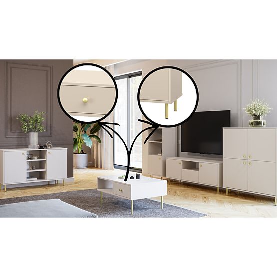 Hohe vierflügelige Kommode Venus Kaschmir goldene Metallbeine