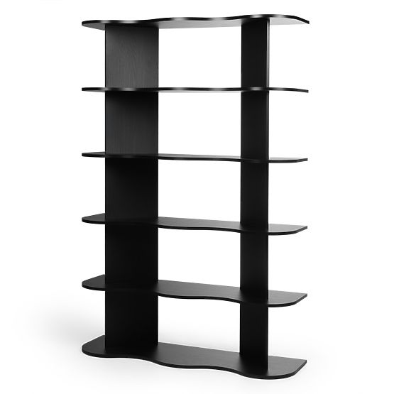 Hoher Regal Rheo, schwarz, gewellt