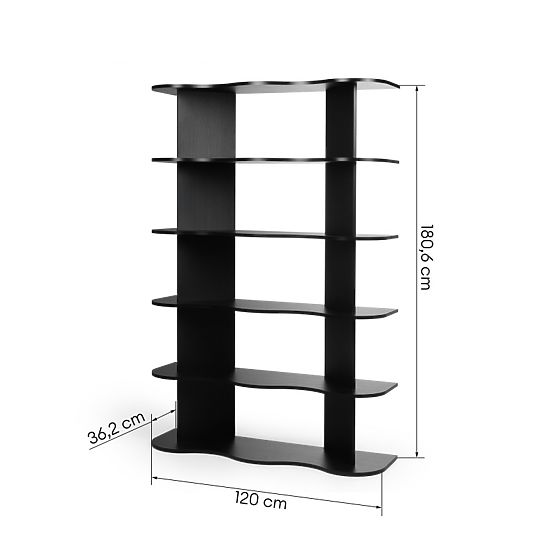 Hoher Regal Rheo, schwarz, gewellt