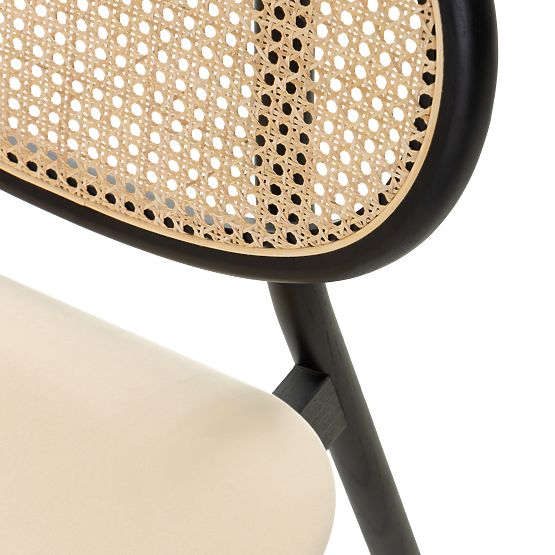 Holzstuhl Monet mit Wiener Geflecht, Rattan, Samt, schwarz/beige