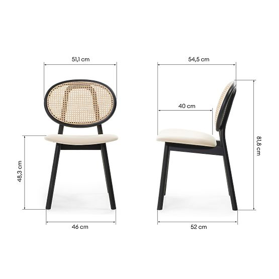 Holzstuhl Monet mit Wiener Geflecht, Rattan, Samt, schwarz/beige