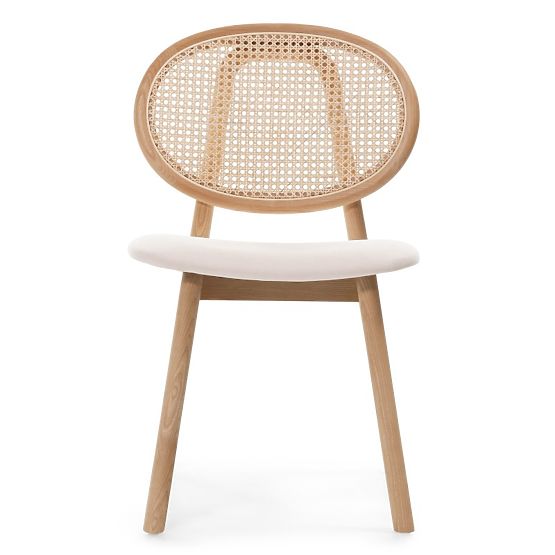 Holzstuhl Monet mit Wiener Geflecht, Rattan, Velours, natur/hellbeige