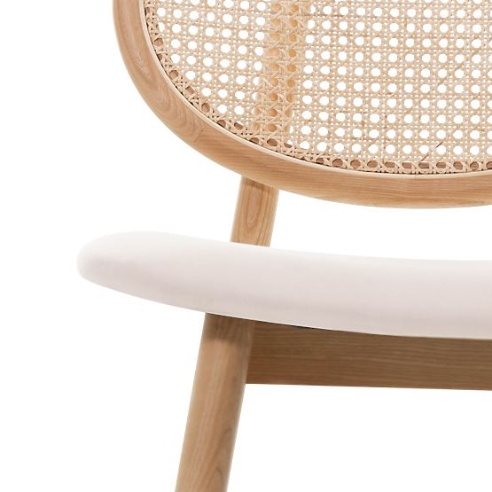 Holzstuhl Monet mit Wiener Geflecht, Rattan, Velours, natur/hellbeige