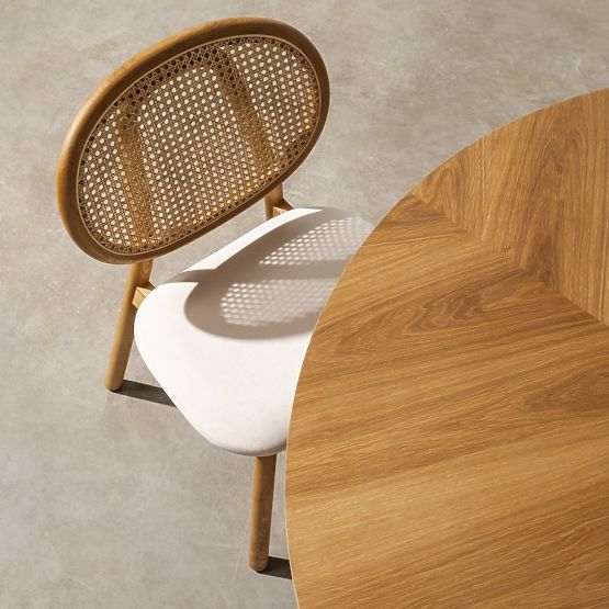 Holzstuhl Monet mit Wiener Geflecht, Rattan, Velours, natur/hellbeige