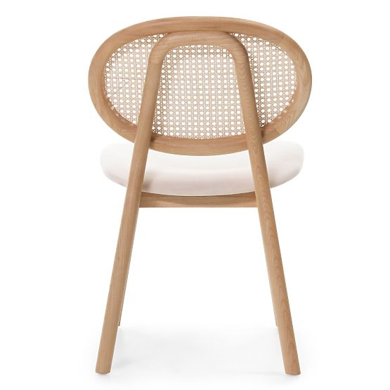 Holzstuhl Monet mit Wiener Geflecht, Rattan, Velours, natur/hellbeige