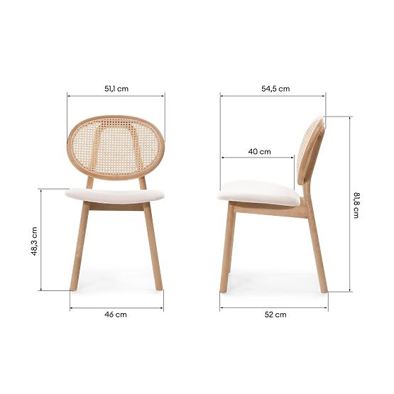 Holzstuhl Monet mit Wiener Geflecht, Rattan, Velours, natur/hellbeige