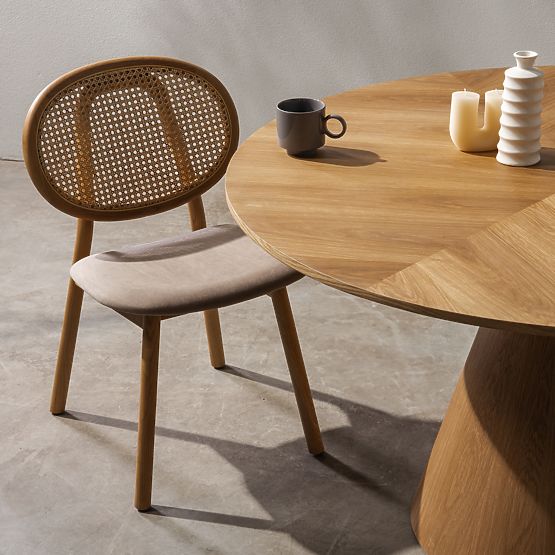 Holzstuhl Monet mit Wiener Geflecht, Rattan, Velours, natur/hellbraun