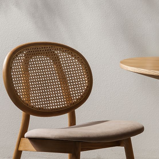 Holzstuhl Monet mit Wiener Geflecht, Rattan, Velours, natur/hellbraun