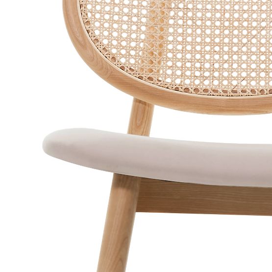 Holzstuhl Monet mit Wiener Geflecht, Rattan, Velours, natur/hellbraun