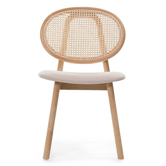 Holzstuhl Monet mit Wiener Geflecht, Rattan, Velours, natur/hellbraun