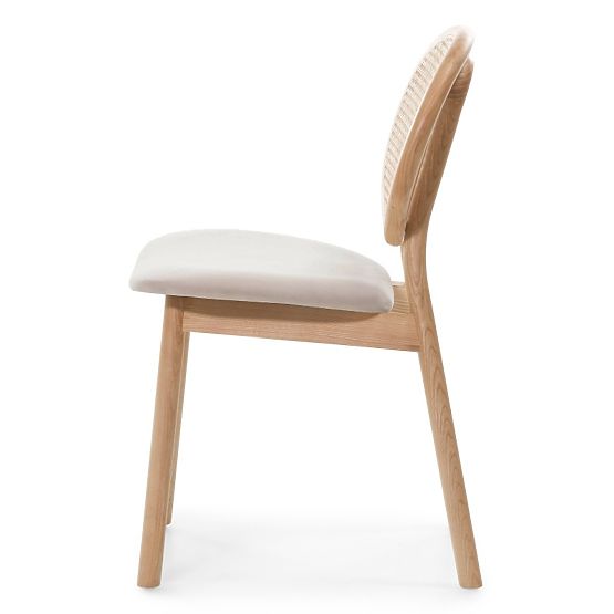 Holzstuhl Monet mit Wiener Geflecht, Rattan, Velours, natur/hellbraun