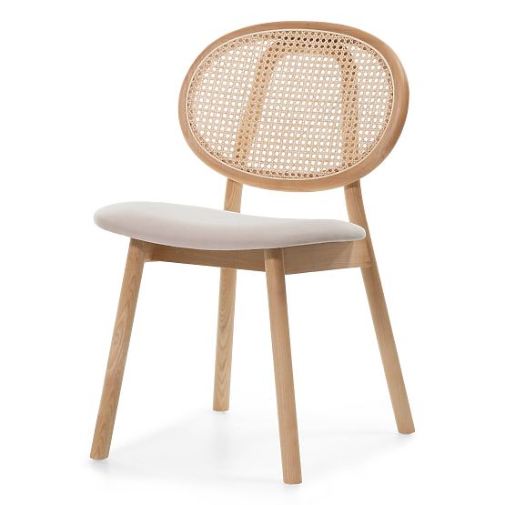 Holzstuhl Monet mit Wiener Geflecht, Rattan, Velours, natur/hellbraun