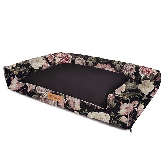Hundebett XL - schwarz mit Rosen