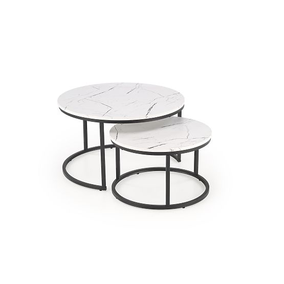 JAVA Set aus 2 Tischen, weißer Marmor / schwarz (1p=1Stk)