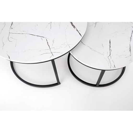 JAVA Set aus 2 Tischen, weißer Marmor / schwarz (1p=1Stk)