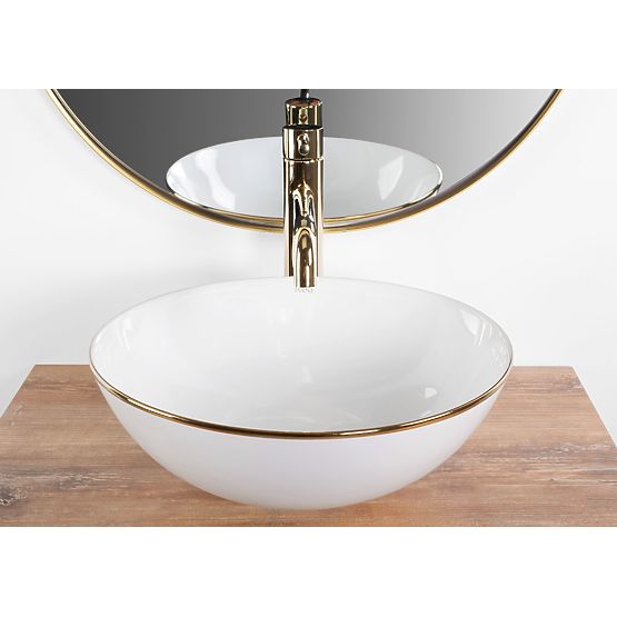 Keramik-Waschbecken zur Montage auf der Arbeitsplatte Stella weiß mit goldenem Rand