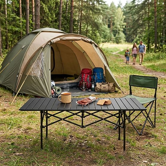 Klappbarer Campingtisch 120x55 cm mit Tasche schwarz MultiGarden