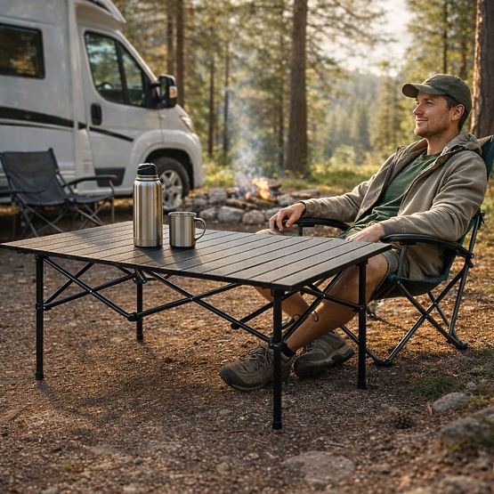 Klappbarer Campingtisch 95x55 cm mit Tasche schwarz MultiGarden