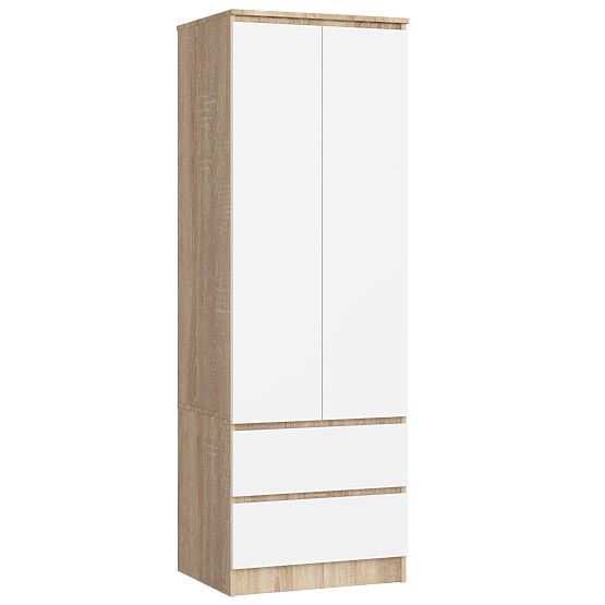 KLEIDERSCHRANK STAR S 60 cm 2 TÜREN 2 SCHUBLADEN SONOMA / WEISS
