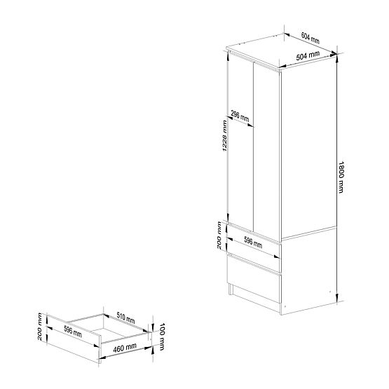 KLEIDERSCHRANK STAR S 60 cm 2 TÜREN 2 SCHUBLADEN SONOMA / WEISS
