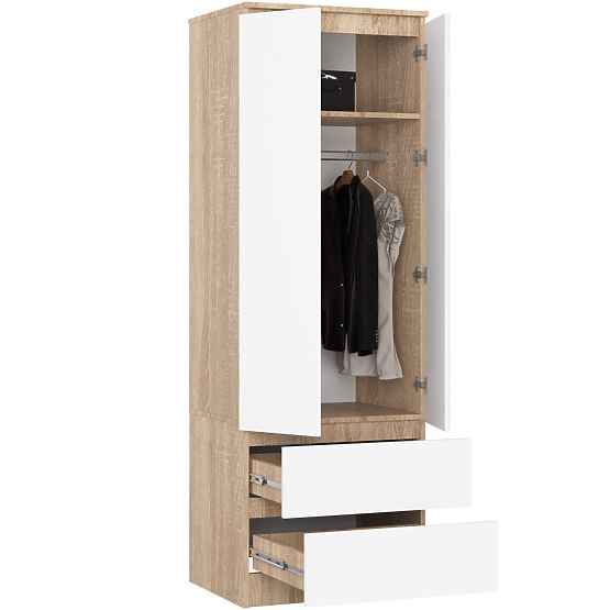 KLEIDERSCHRANK STAR S 60 cm 2 TÜREN 2 SCHUBLADEN SONOMA / WEISS