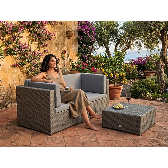 Kleine Terrassenset aus Technorattan (Sofa+Tisch) TINTO grau