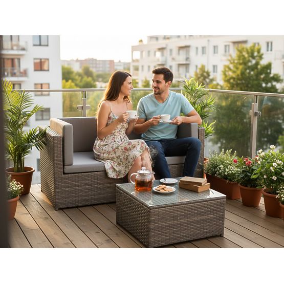 Kleine Terrassenset aus Technorattan (Sofa+Tisch) TINTO grau