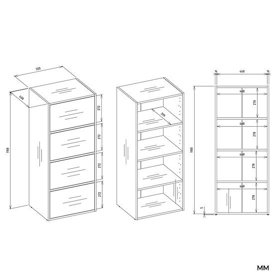 Kommode ALMA WEISS Schrank 4 Türen 4 Regale
