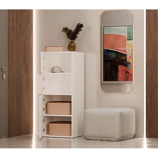 Kommode ALMA WEISS Schrank 4 Türen 4 Regale