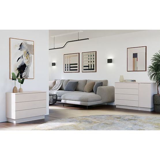 Kommode AMBER 3S Schrank 3 Schubladen für Schlafzimmer Wohnzimmer KASCHMIR Beige