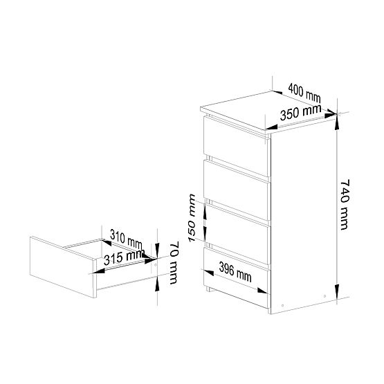 KOMMODE CL4 PK WEISS / EICHE SONOMA