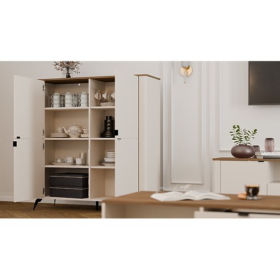 Kommode CORDOBA 4D Kaschmir Beige Eiche Castello Schrank 4 Türen 8 Regale Wohnzimmer