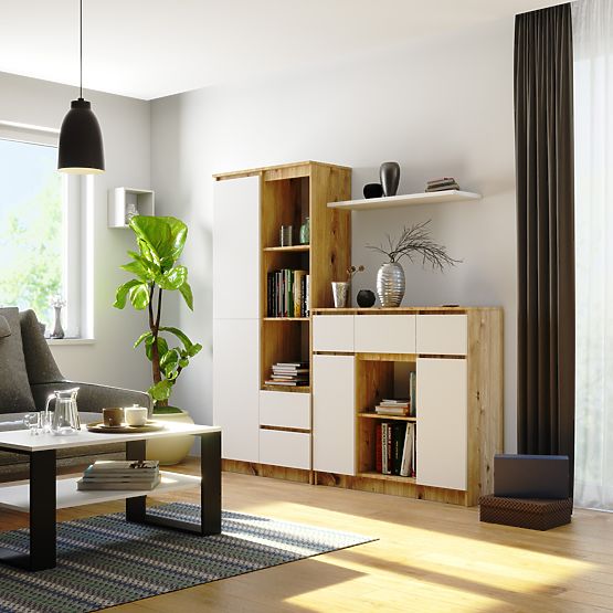 KOMMODE K100 2D 3SZ 1P PK EICHE ARTISAN / WEISS