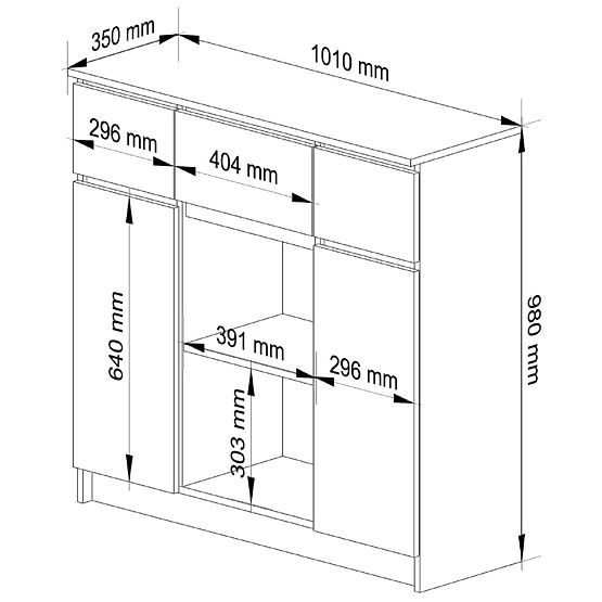 KOMMODE K100 2D 3SZ 1P PK EICHE SONOMA