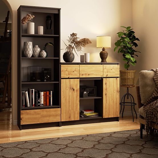 KOMMODE K100 2D 3SZ 1P PK GRAPHIT GRAU / EICHE ARTISAN