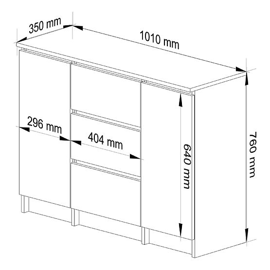 KOMMODE K100 2D 3SZ PK BETON / WEISS