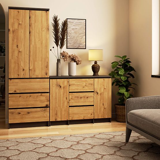 KOMMODE K100 2D 3SZ PK GRAPHIT GRAU / EICHE ARTISAN