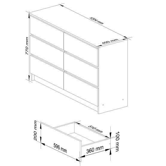 KOMMODE K120 6SZ CLP PK WEIß HOCHGLANZ