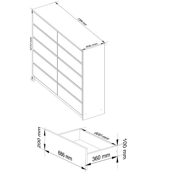KOMMODE K140 10SZ CLP PK EICHE SONOMA / WEISS