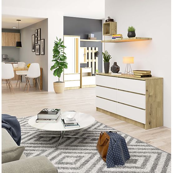 KOMMODE K140 6SZ CLP EICHE ARTISAN / WEISS