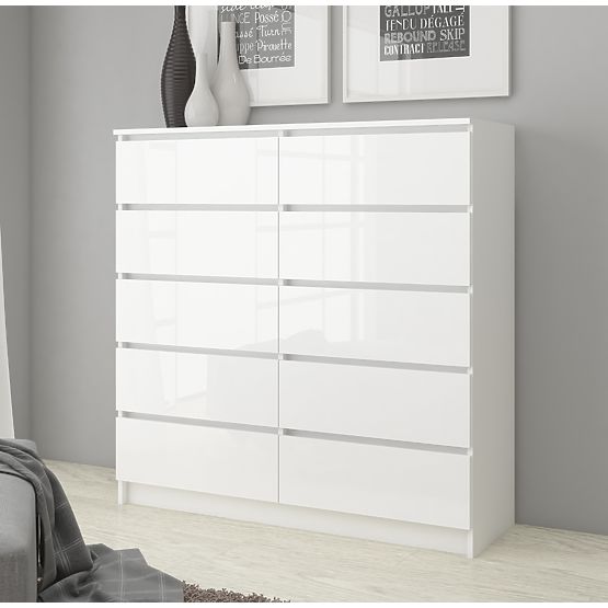 KOMMODE K160 10SZ CLP PK WEISS HOCHGLANZ