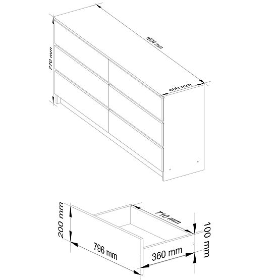 KOMMODE K160 6SZ CLP PK WEIß GLANZ